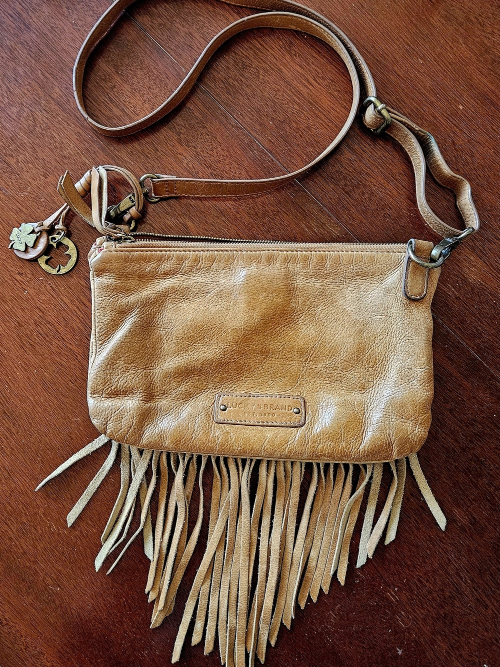 Lucky Brand Tan/Camel Leather Fringe Crossbody Bag